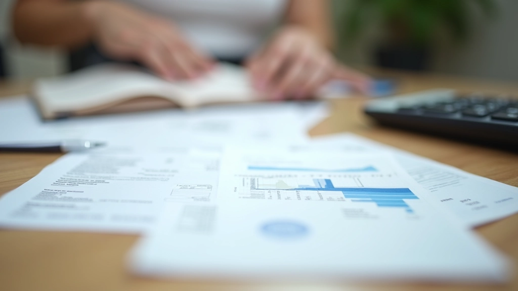 Nahaufnahme von Rechnungen, Quittungen und Finanzunterlagen auf einem Schreibtisch